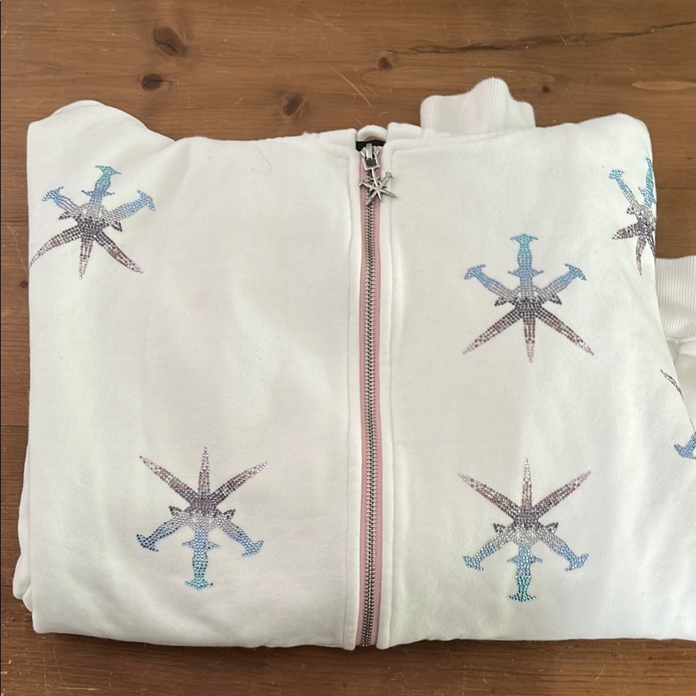 White Zip-Up Hoodie with Star Pattern
